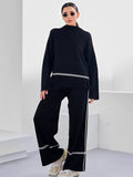 Conjunto de Tricô com Suéter Mullet Gola Alta e Calça Confortável
