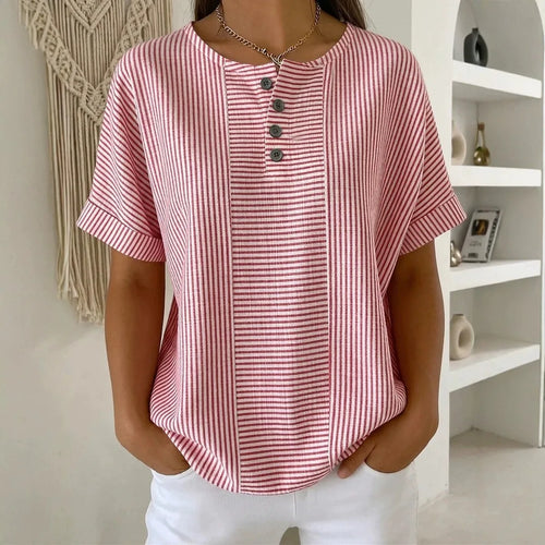 (Pague 1 Leve 2) Blusa Euddora™ Com Listras Delicadas e Botões Frontais