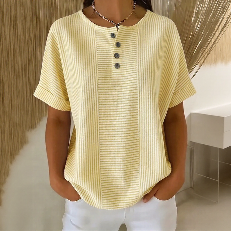 (Pague 1 Leve 2) Blusa Euddora™ Com Listras Delicadas e Botões Frontais
